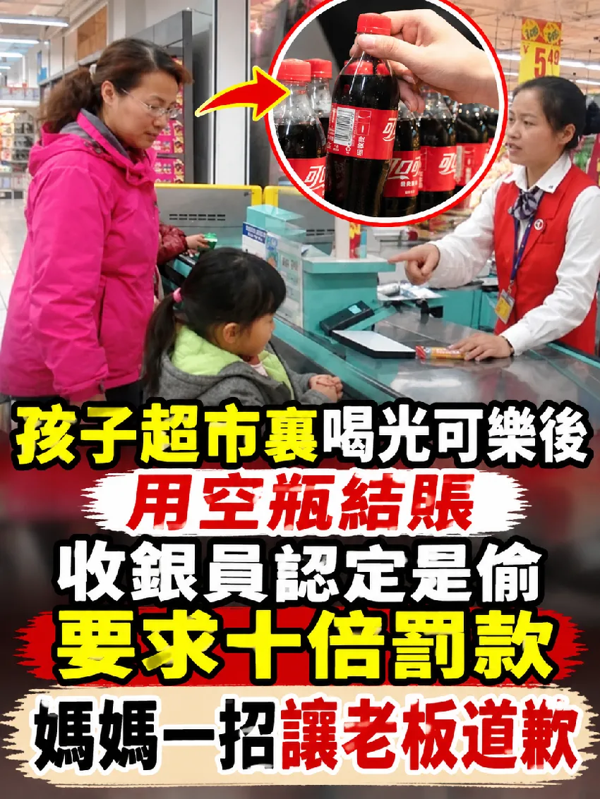 孩子在超市先喝可樂再拿空瓶結帳，竟被當小偷罰10倍！媽媽一招反擊逼老闆道歉 第 1 張